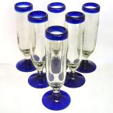 Cobalt Blue Rim 6 oz Champagne Flutes (set of 6)